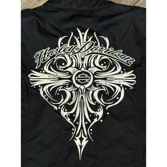 Harley-Davidson Women’s Black/White Tribal Embroidered Moto Riding Jacket Sz 1W - Picture 8 of 11